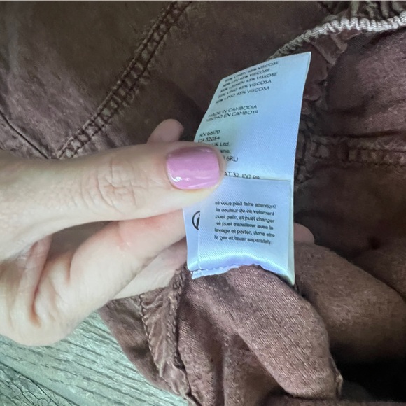 Pilcro Linen Blend Drawstring Pants, Brown, Wide Leg Relaxed Fit, Women’s Large - Picture 7 of 14